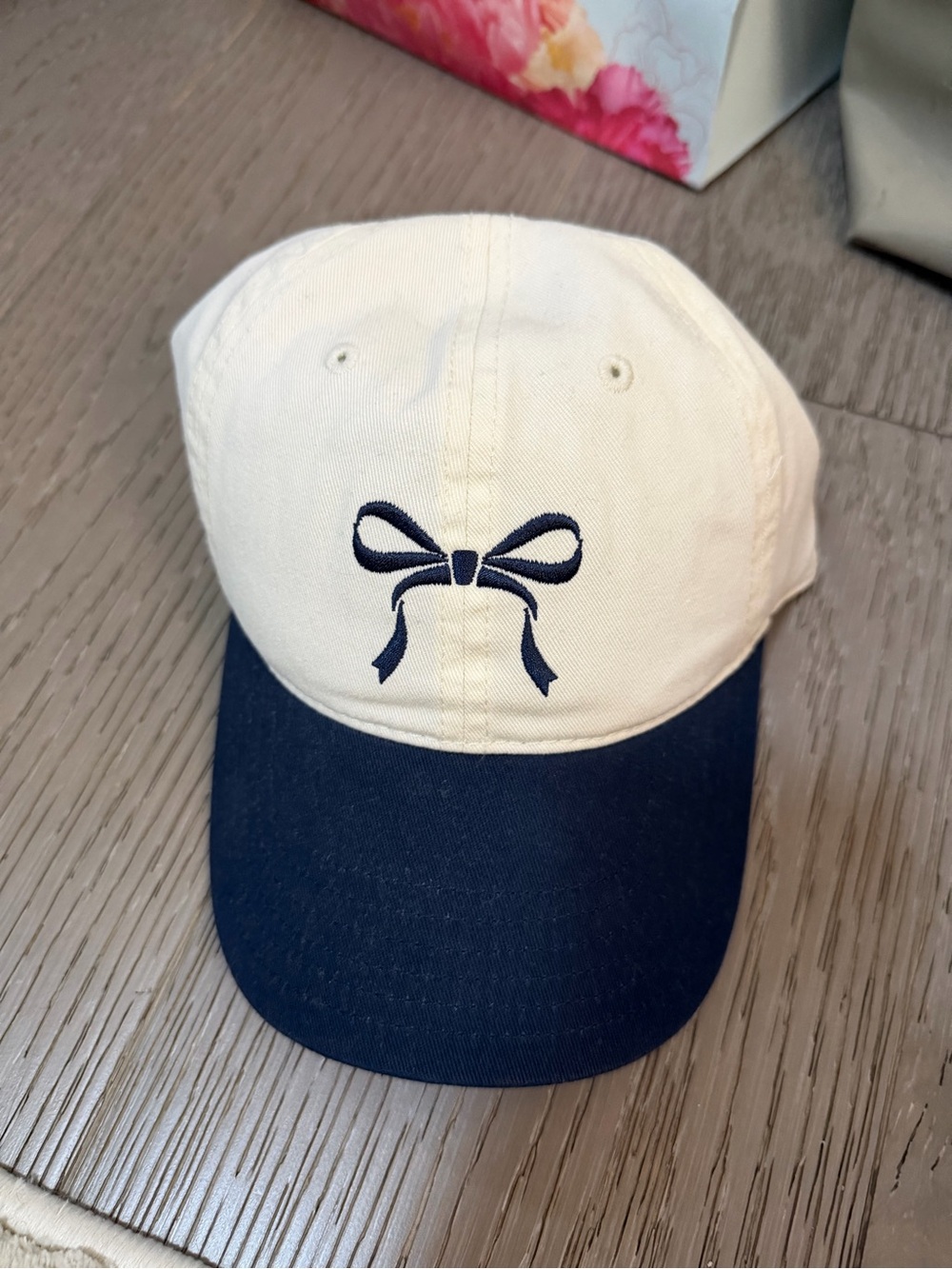 Bow baseball hat cream and navy, brand new with tags